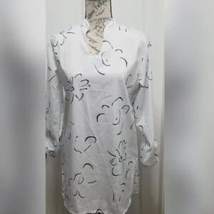 Summer Europe Women's Fashion V-neck Long Sleeve Lady Printed Shirt Size S